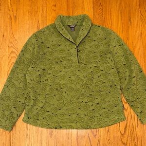 Woolrich vintage green floral fleece pullover mock neck  large petite